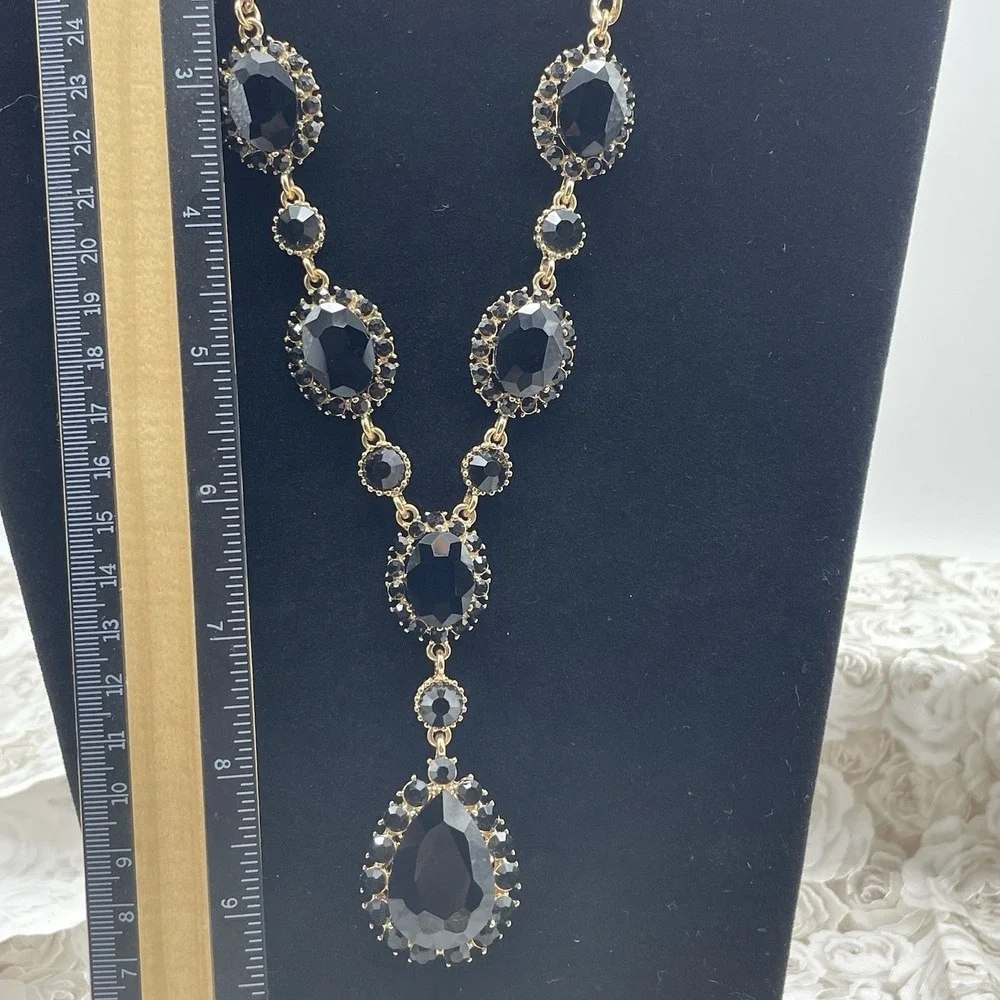 Necklace‎ & Dangle Earrings Gold Tone Black Faceted Teardrop Adjustable Fashion